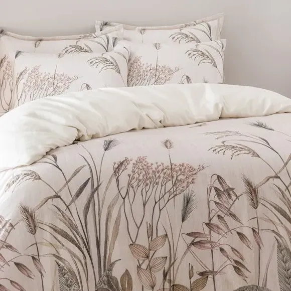 Oxford Pillowcase with Floral Design - Natural, Cotton