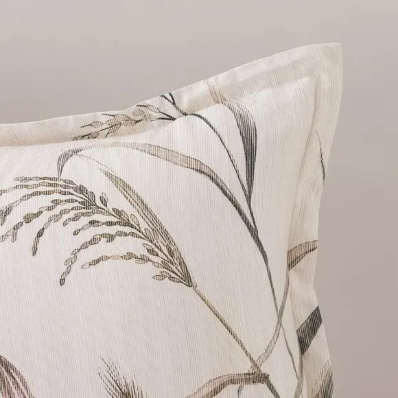 Oxford Pillowcase with Floral Design - Natural, Cotton