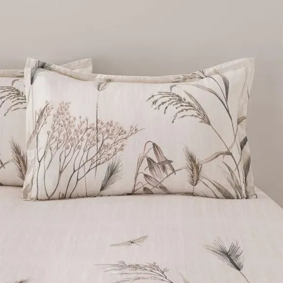 Oxford Pillowcase with Floral Design - Natural, Cotton image