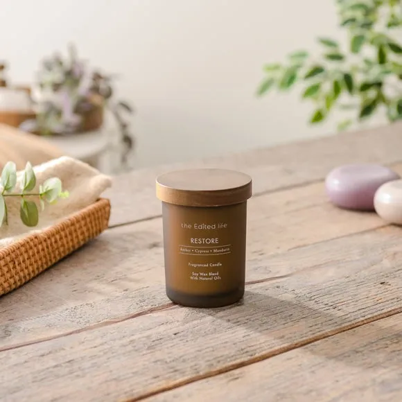 Restore Candle with Wooden Lid - Brown, Glass