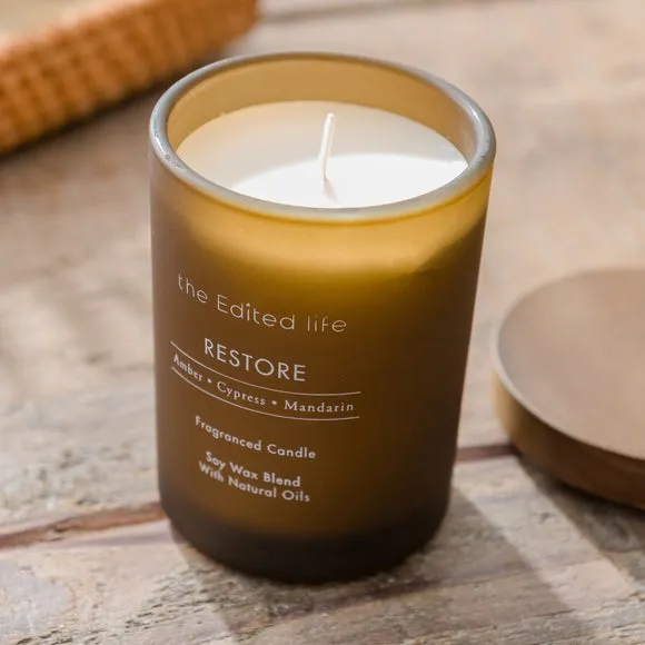 Restore Candle with Wooden Lid - Brown, Glass