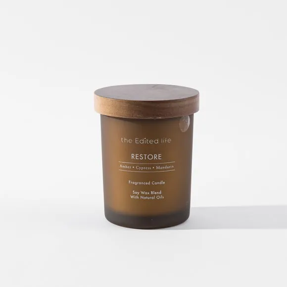 Restore Candle with Wooden Lid - Brown, Glass