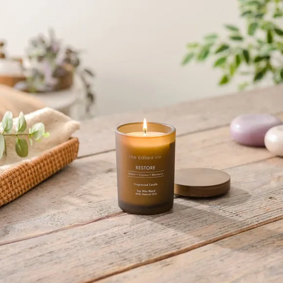 Restore Candle with Wooden Lid - Brown, Glass image