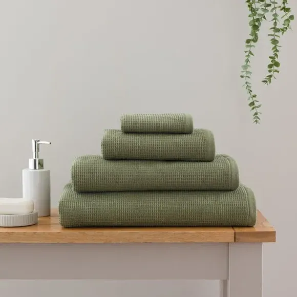 Reversible Waffle Towel - Olive, Organic Cotton