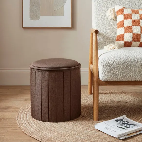 Round Ottoman with Storage - Brown, Polyester