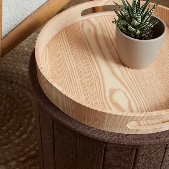 Round Ottoman with Storage - Brown, Polyester