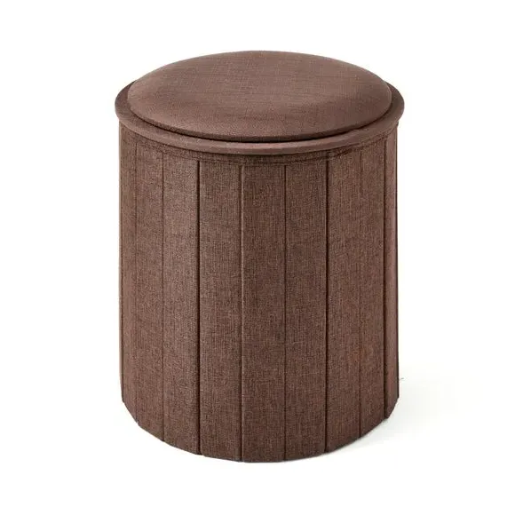 Round Ottoman with Storage - Brown, Polyester