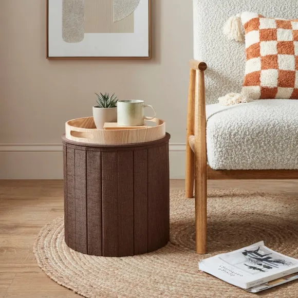 Round Ottoman with Storage - Brown, Polyester image