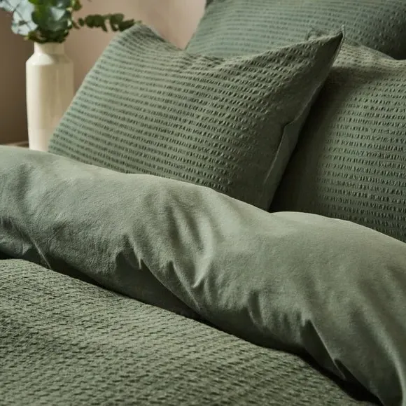 Seersucker Duvet Cover Set - Green, Cotton