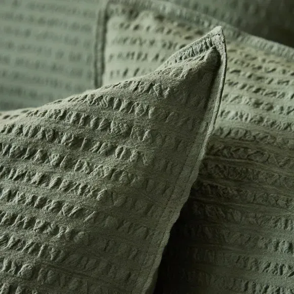 Seersucker Duvet Cover Set - Green, Cotton