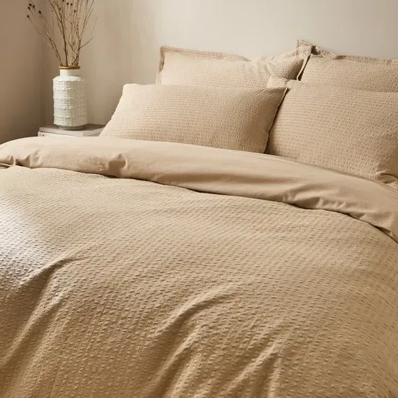 Seersucker Duvet Cover Set - Natural, Cotton