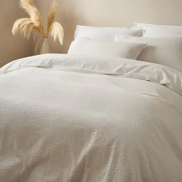 Seersucker Duvet Cover Set - White, Cotton