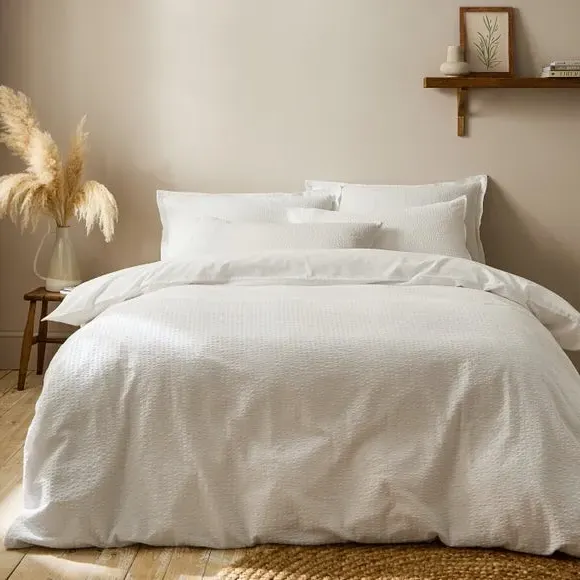 Seersucker Duvet Cover Set - White, Cotton