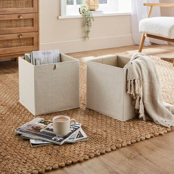 Set of 2 Collapsible Storage Boxes - Natural, Linen image