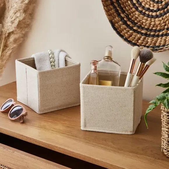 Set of 2 Square Drawer Organisers - Natural, Linen image