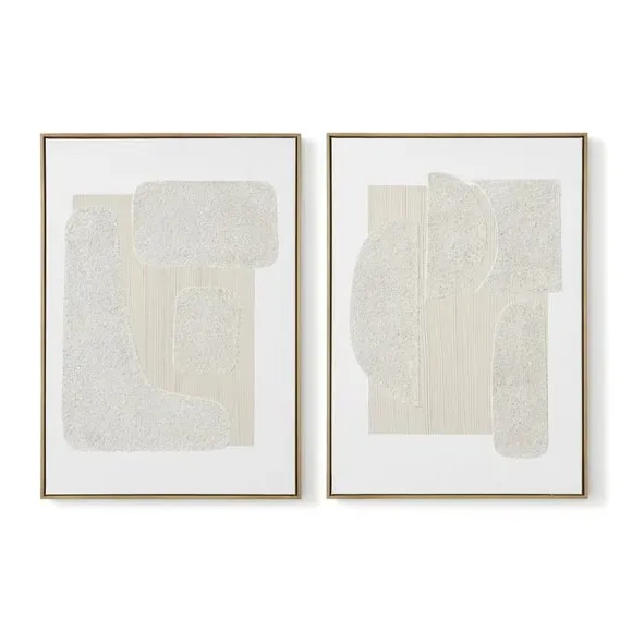 Set of 2 Textured Framed Canvases - Natural