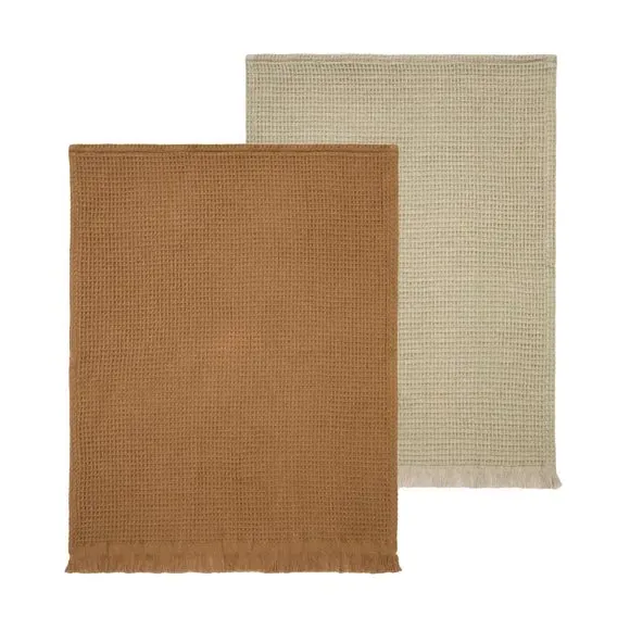Set of 2 Waffle Tea Towels - Green, Cotton image