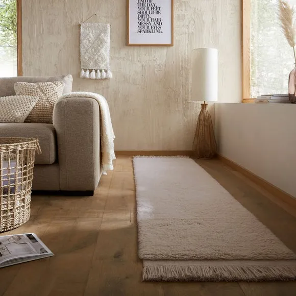 Shaggy Wool Runner with Tassels - Fawn, Wool image