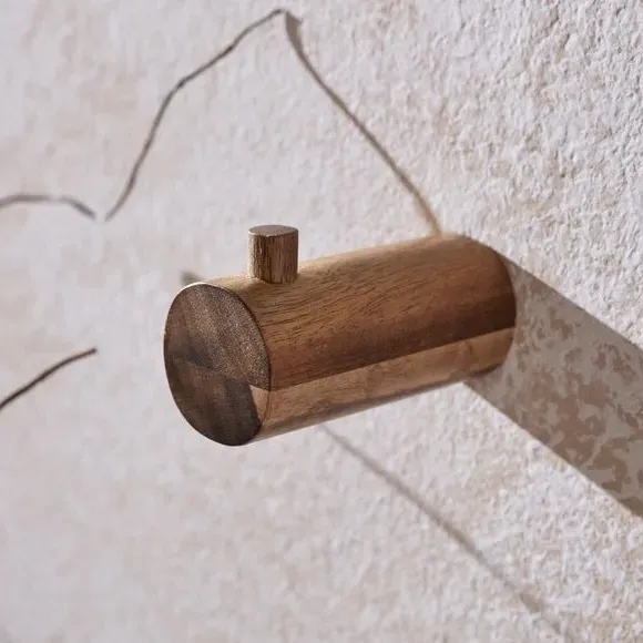 Single Towel Hook Wall Mount - Natural, Acacia