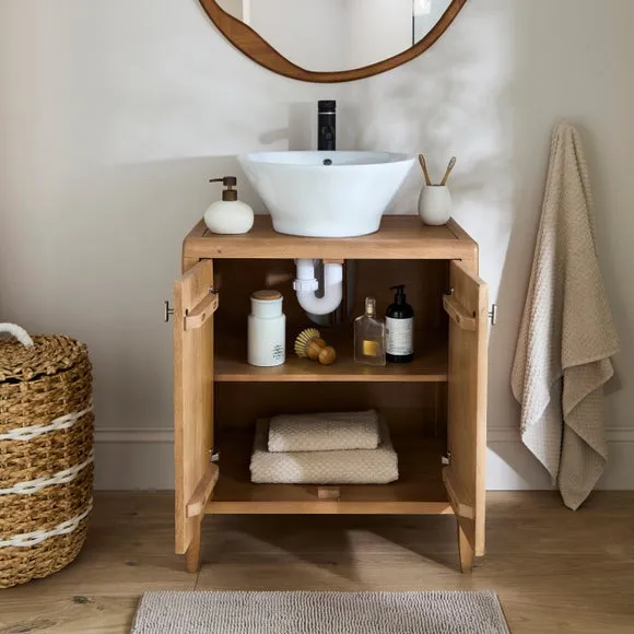 Single Vanity Unit Hand Carved - Light Wood