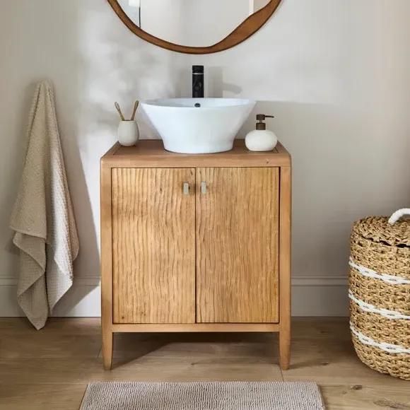 Single Vanity Unit Hand Carved - Light Wood image
