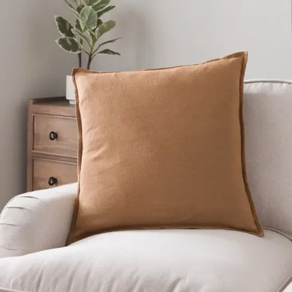 Square Cushion with Oxford Edge - Caramel, Linen image