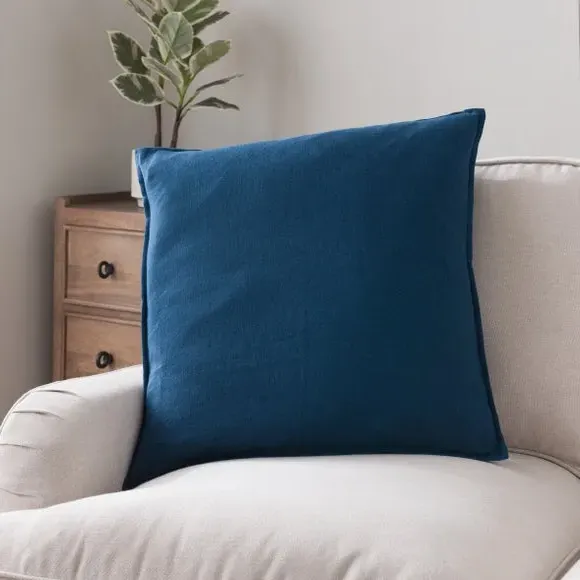 Square Cushion with Oxford Edge - Indigo, Linen