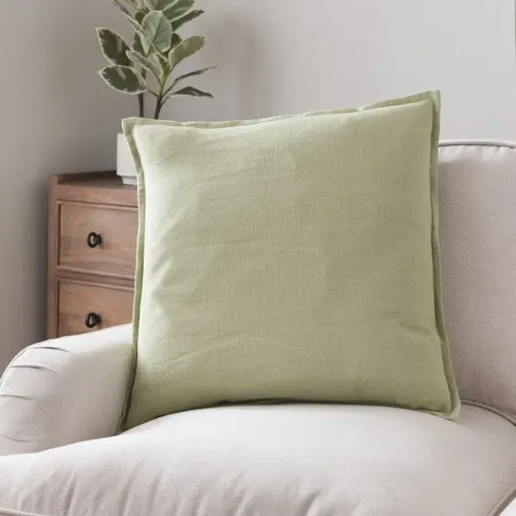 Square Cushion with Oxford Edge - Olive, Linen