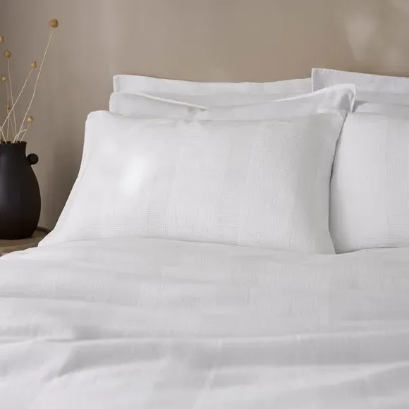 Waffle Duvet Cover Set - White, Cotton