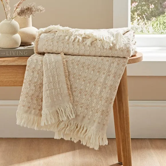 Waffle Throw Blanket with Fringe - Natural Cotton image
