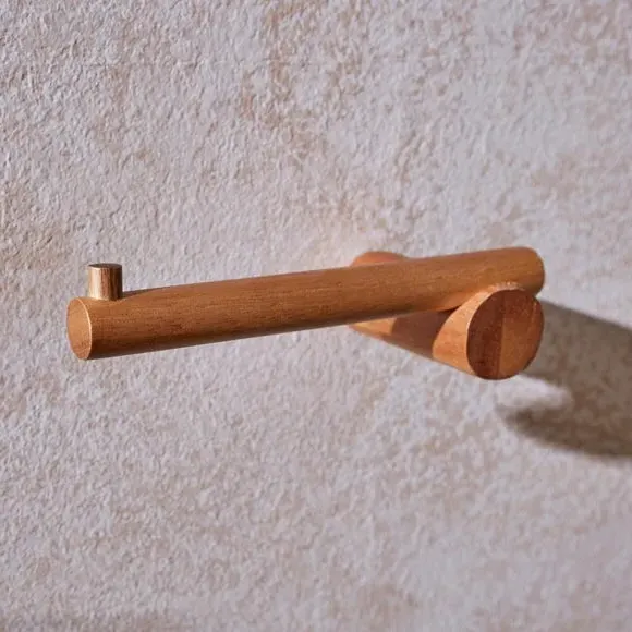 Wall Mount Toilet Roll Holder - Natural, Acacia Wood