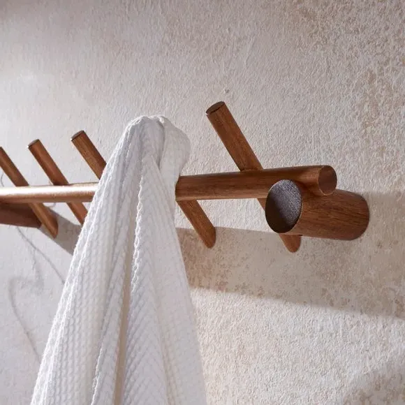 Wall Mounted Towel Peg Hooks - Natural, Acacia Wood