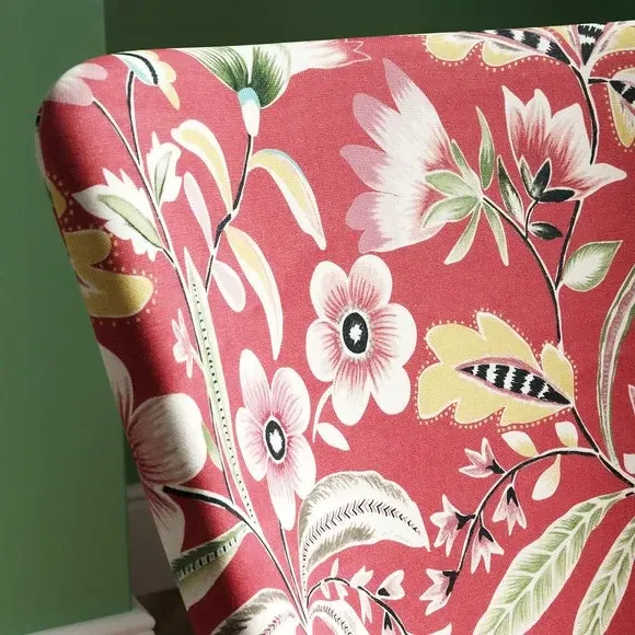 Wingback Armchair with Scrolled Arms - Red Floral