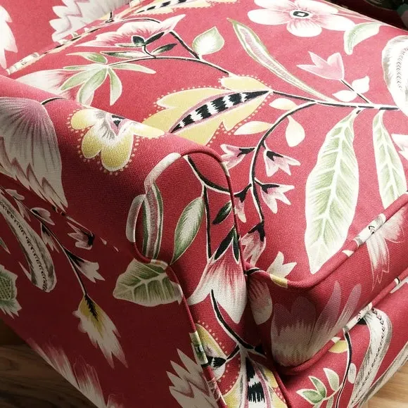 Wingback Armchair with Scrolled Arms - Red Floral