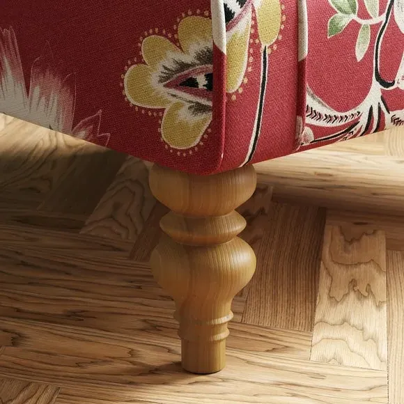 Wingback Armchair with Scrolled Arms - Red Floral