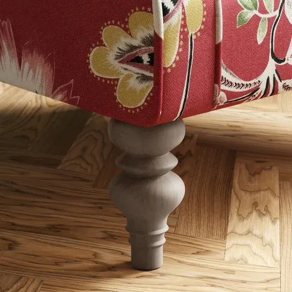 Wingback Armchair with Scrolled Arms - Red Floral