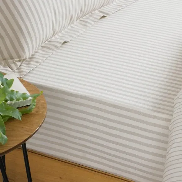 Fitted Sheet with Stripe Design - Natural, Cotton