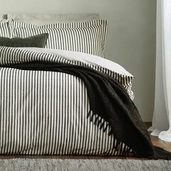 Reversible Duvet Cover Set - Black, Cotton