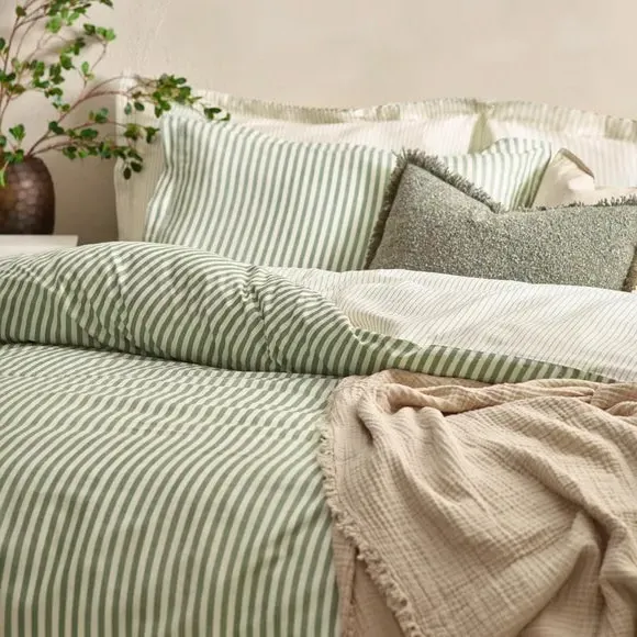 Reversible Duvet Cover Set - Green, Cotton