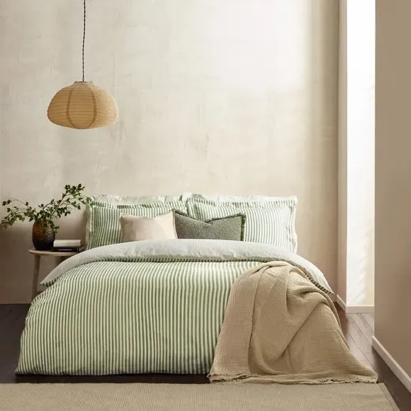 Reversible Duvet Cover Set - Green, Cotton