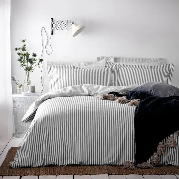 Reversible Duvet Cover Set - Grey, Cotton