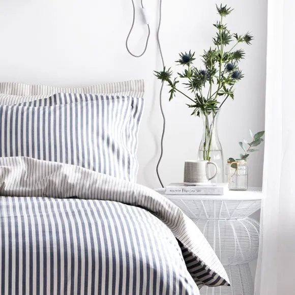 Reversible Duvet Cover Set - Navy, Cotton