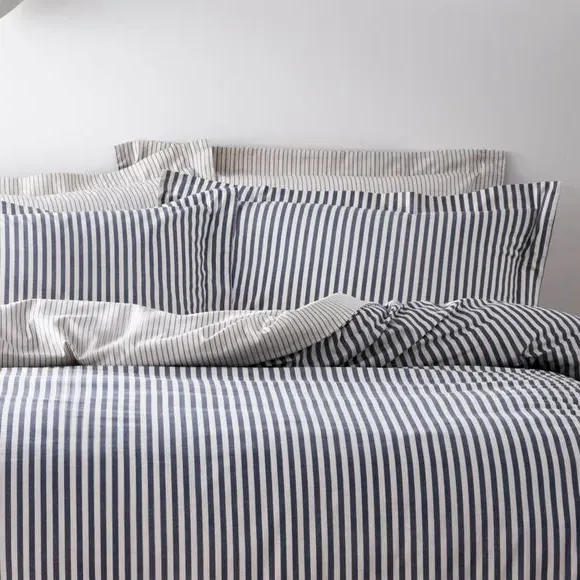 Reversible Duvet Cover Set - Navy, Cotton