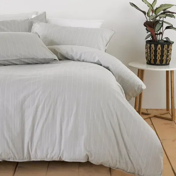Striped Duvet Cover Set - Grey, Cotton image