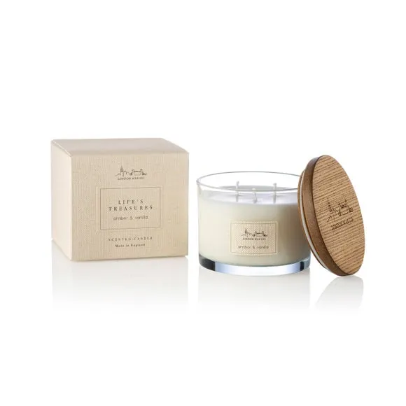 Multi Wick Candle with Wooden Lid - White image