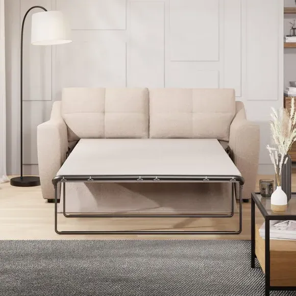 2-Seater Sofa Bed with Storage - Oatmeal, Fabric