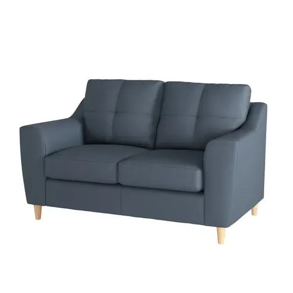 2-Seater Sofa with Oak Legs - Navy, Faux Leather