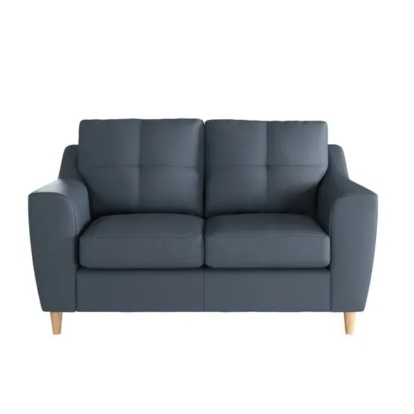 2-Seater Sofa with Oak Legs - Navy, Faux Leather