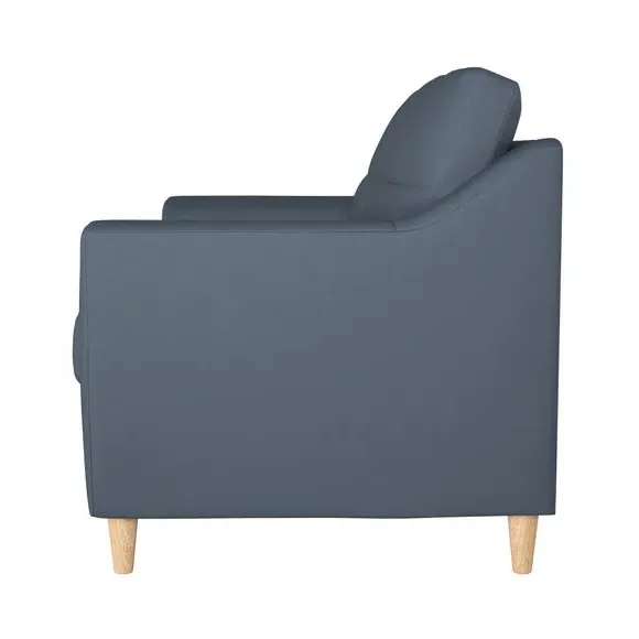 2-Seater Sofa with Oak Legs - Navy, Faux Leather