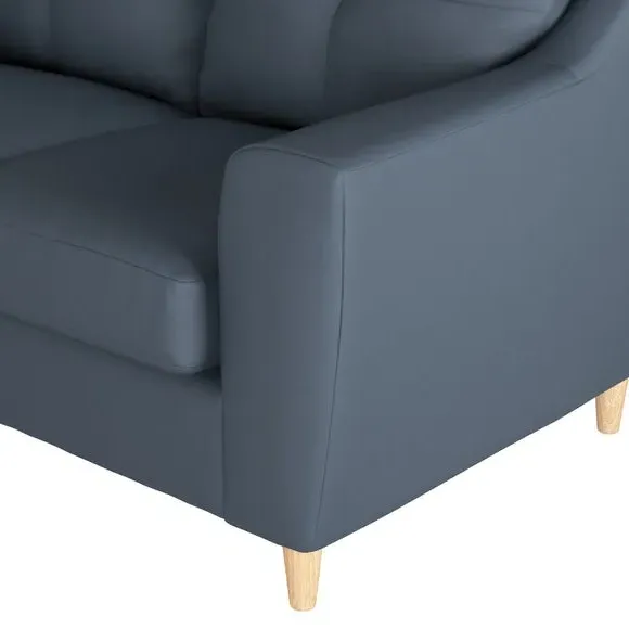 2-Seater Sofa with Oak Legs - Navy, Faux Leather